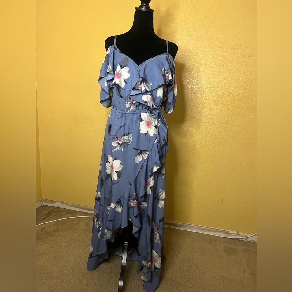 Blue Floral Ruffle Maxi Dress